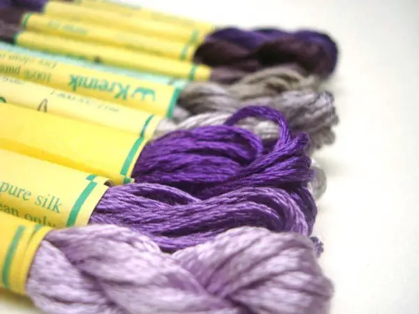 Beautiful silk floss in purple, eggplant, and dusty lavender shades. They feel very spring-like, but I can see them in vineyard designs, royal-themed projects, dragon or fantasy motifs... Spot the colors here: http://www.kreinik.com/shops/Silk-Mori-2.5m-Skeins.html