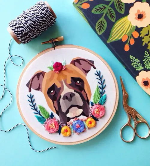 Boxer Hoop Art by Femmebroidery (Hand Embroidery)