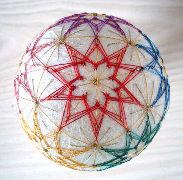 This Temari ball was created for Kreinik when we added Japan #7 thread colors. This specialty wrapped fiber has bright lustre and smooth finish. They are as elegant as they come, see http://www.kreinik.com/shops/Japan-Thread-7-5m-spools.html