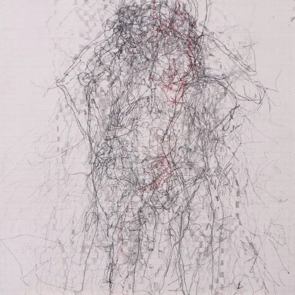 Stewart Kelly - Trace 4, Ink, Wax and Machine Embroidery on Paper