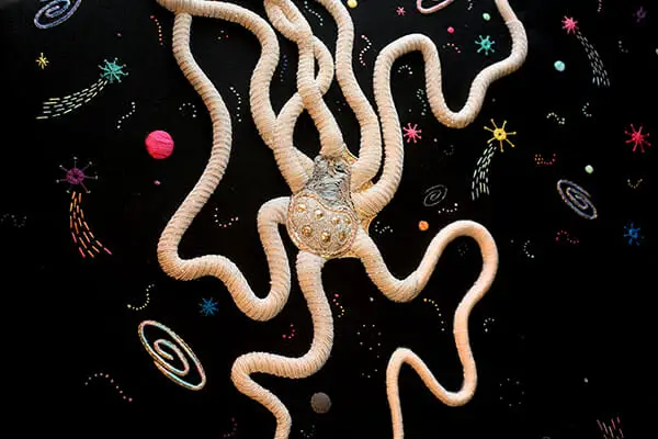 Goldwork embroidery: Space Octopus, by Annalisa Middleton