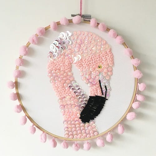 Textiles By Becca - Flamingo Embroidery Hoop