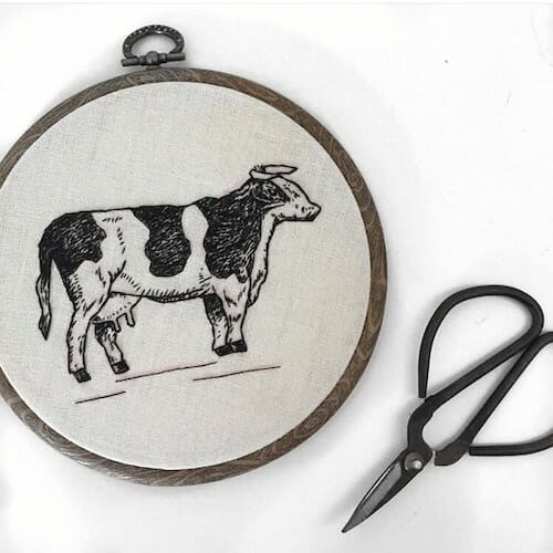Tiny Hand Embroidery - Cow Embroidery Hoop