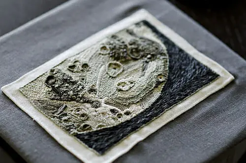 High Texture Hand Embroidery of the Moon by Rachel Hobson aka Average Jane Crafter