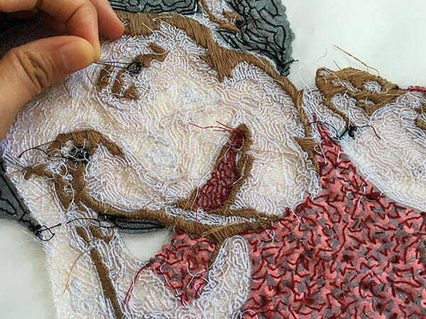 Portrait embroidery 3, in progress, by Silvia Perramon Rubio
