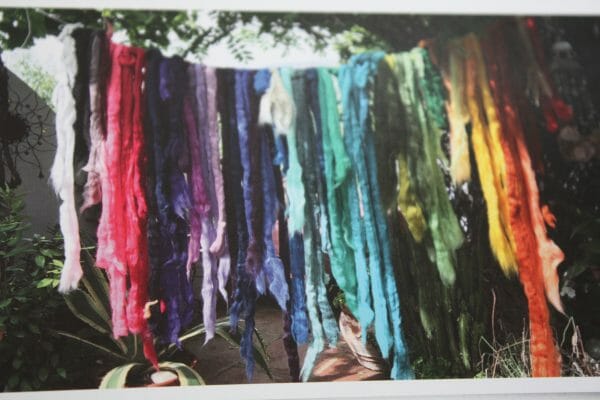 Washing line envy...Mackay shows it the raw state of her fibres once dyed, ready to use within her "fluffy" paintings.