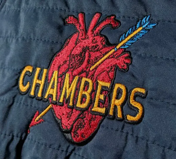 Chambers Heart Embroidered logo created in Embrilliance StitchArtist by Erich Campbell