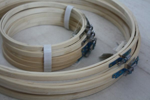 Embroidery hoops in wood, in two different sizes. 