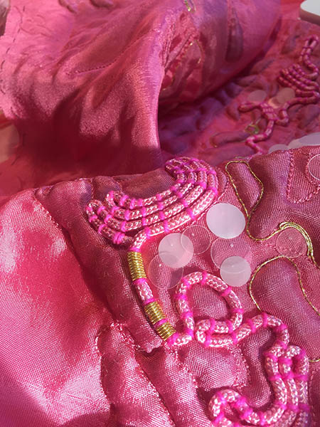 Pink Parka detail, by Fabienne Gassmann, third-place winner in the Hand & Lock Prize for Embroidery, fashion-open category