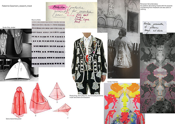 Research and mood board, by Fabienne Gassmann, third-place winner, Hand & Lock Prize for Embroidery, fashion-open category
