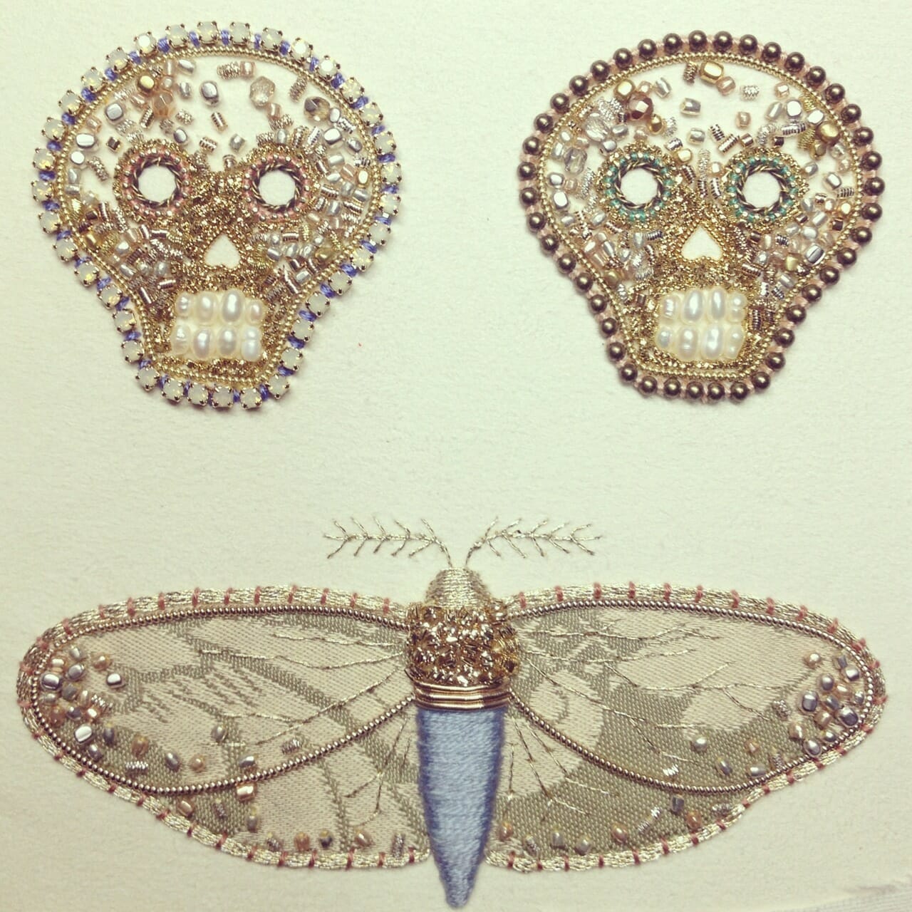 Azumi Sakata - Skulls and Moth Embroidery