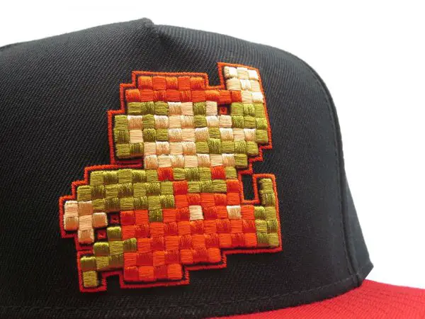 Mario Pixel Art Machine Embroidery on a Snapback Hat
