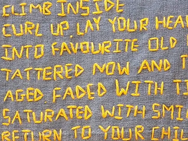 beneath the folds with Christine Cunningham explores Nostalgic Poetry - hand embroidery in Textile Art with examples from 'Climb Inside'
