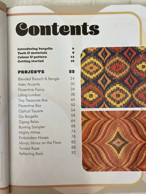 the contents page for Modern bargello by Tina Francis