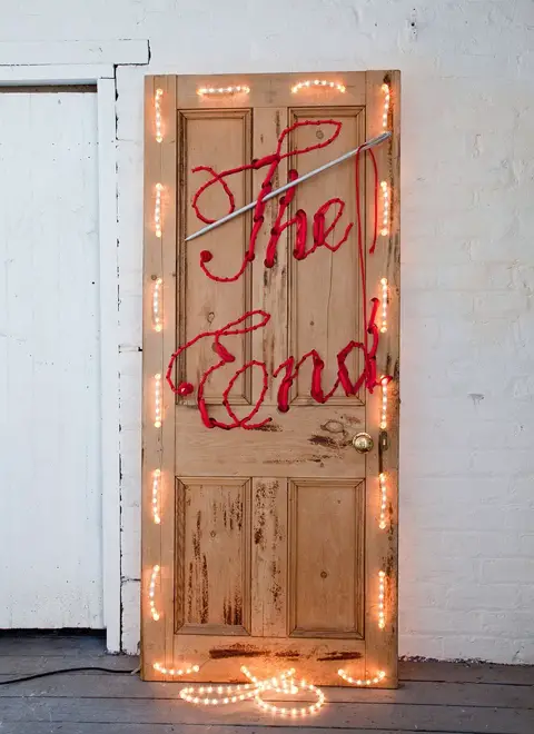 Sarah Greaves - The End - embroidery on door