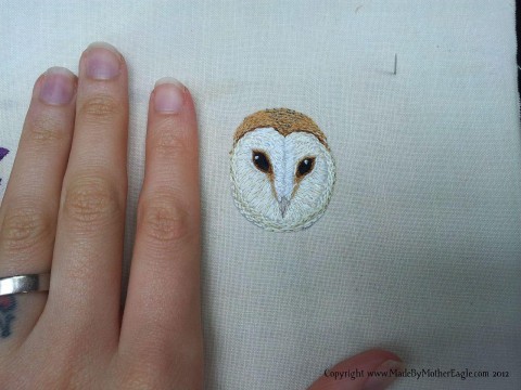 Mother Eagle's Barn Owl hand embroidery