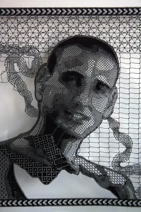 Pierre Fouche - Portrait of Guy Nardy (2009-2012). Bobbin Lace in Polyester Floss detail