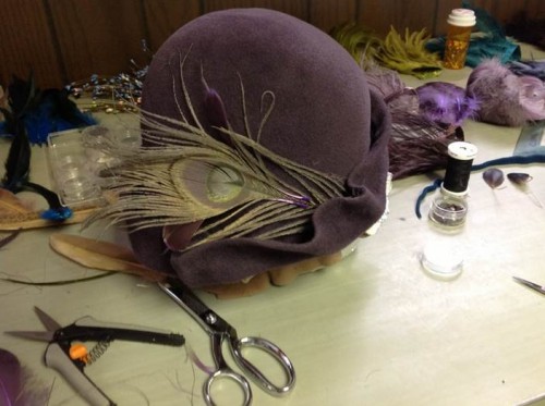 Emily Moe - Freeform Lavender Velour Cloche With Lightly Bleached Peacock Feather