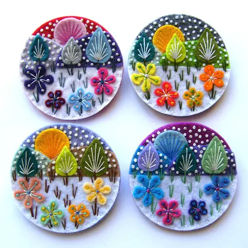 Snowscape Brooches by Applique Originals (Hand Embroidery)