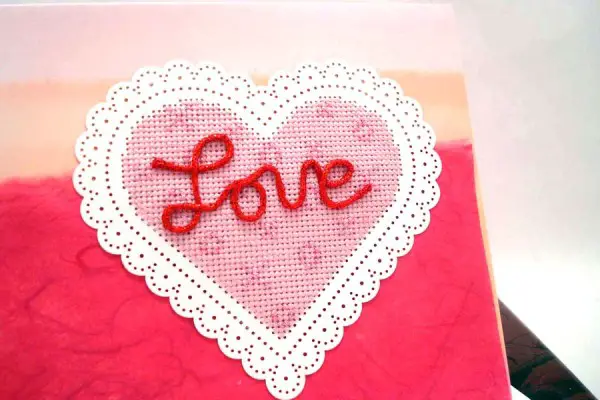Kreinik silk and metallic threads make a sweet and simple cross-stitched heart.
