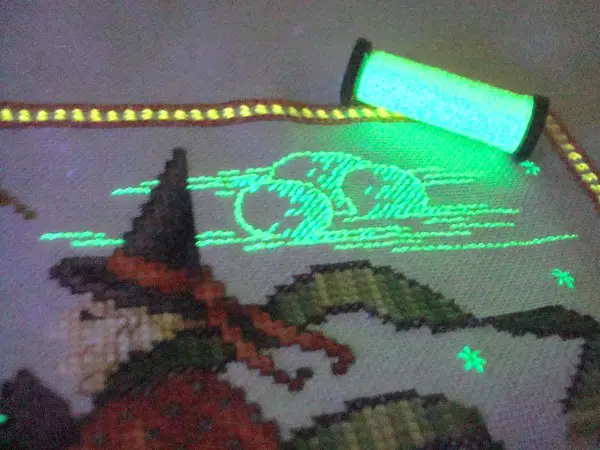 Glow-in-the-dark thread is a fun element to add to any design. They are especially perfect for anything that "glows" in real life, such as moonlight. Photo is from a design by Kreinik.