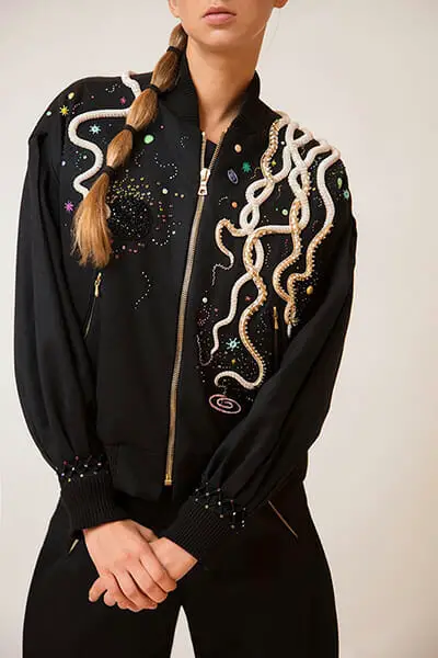 Space octopus tentacles on jacket front, by Annalisa Middleton