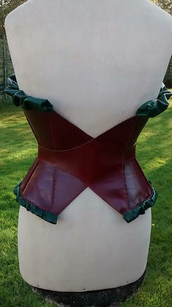 Leather corset designed and hand stitched by Suzanne Treacy, rear view - photo by Suzanne Treacy