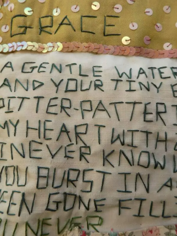 Word embroidery on fabric