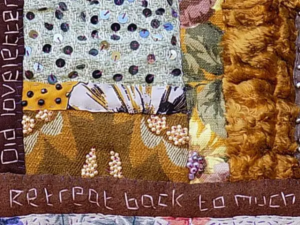 beneath the folds with Christine Cunningham explores Nostalgic Poetry - hand embroidery in Textile Art with an example from 'Reducing us to simply a heartbeat' 